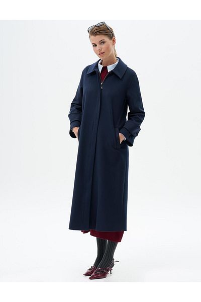 Kayra Navy Blue Stamp Cap - Collar Detailed