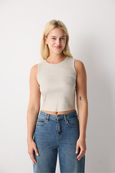 Penti Foil Print Detailed Taş Rengi Halter Üst