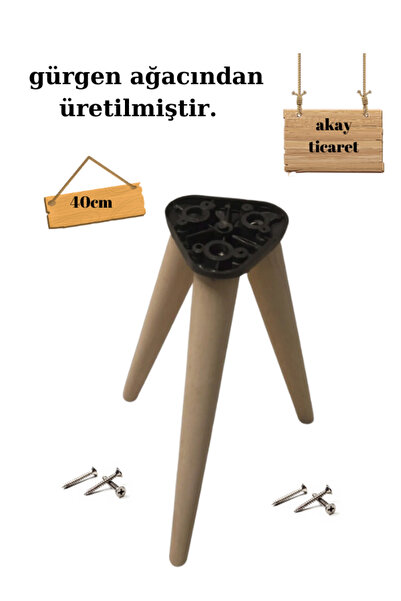 AKAY TİCARET ahşap konik ayak 3 lü takım 40 cm