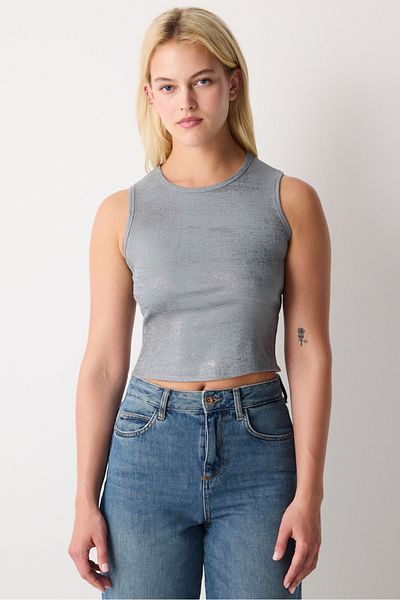 Penti Graues Neckholder-Oberteil mit Foliendruck