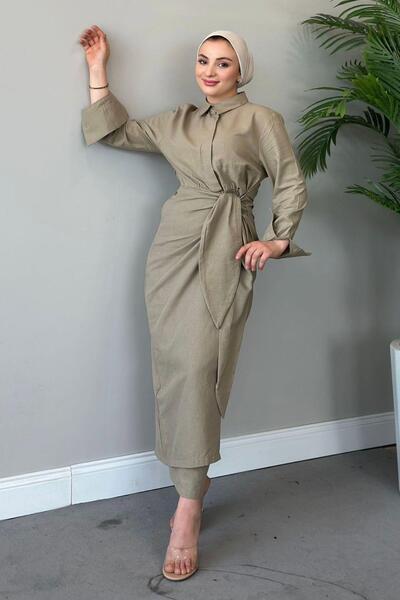 Hazamoda فستان كاكي ملفوف