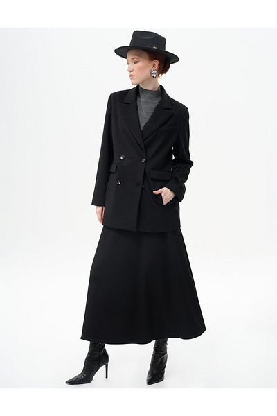 Kayra Μαύρο Cashmere Blazer - Μπουφάν με τσέπη με καπάκι
