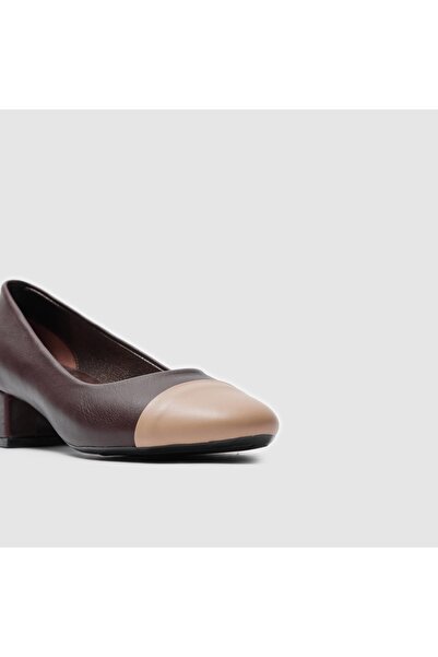 TOGO Kahve - Nude Hakiki Deri Kadın Topuklu Ayakkabı [060045]