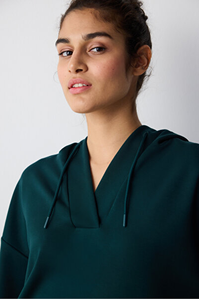 Penti Koyu Yeşil V Yaka Kapüşonlu Silky Touch Sweatshirt