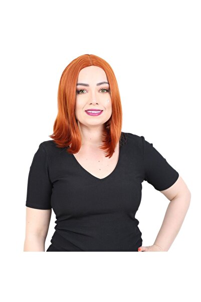 ALVERA COLLECTION باروكة من الألياف الاصطناعية بدون إحساس قصير مستقيم / نحاسي