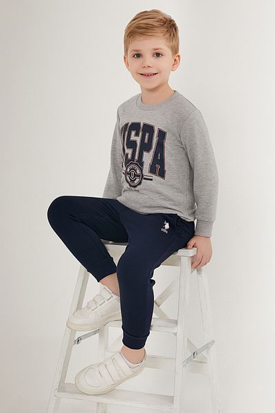 U.S. Polo Assn. Boy's Gray Melange Pajama Set 50285646 -Vr086