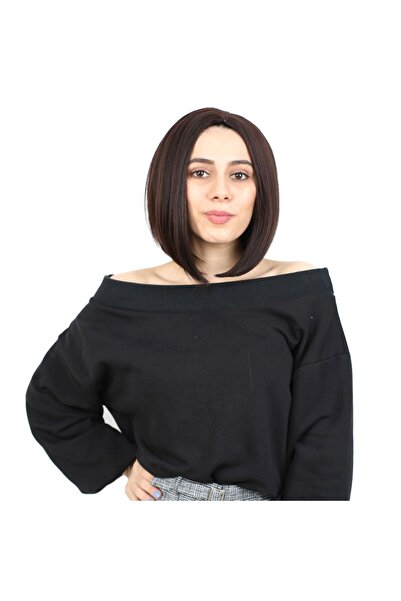 Seçkin Trend Perucă sintetică cu fibre scurte, drepte, fără breton / maro închis