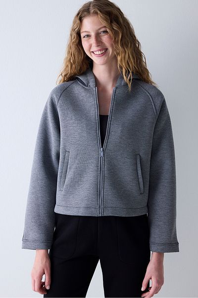 Penti Gray Melange Hooded Scuba Jacket