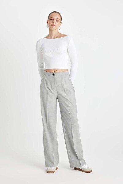 DeFacto C6402Ax/Gr28 Defacto Women's Canvas Trousers Lt.Grey Melange