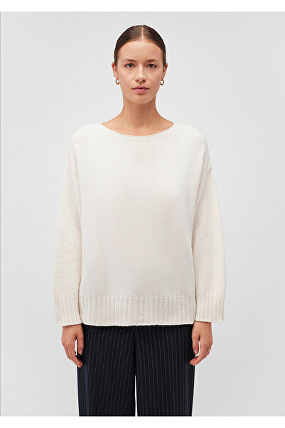 Mavi Kayık Yaka Beyaz Kazak Loose Fit / Bol Rahat Kesim 1710492-70057