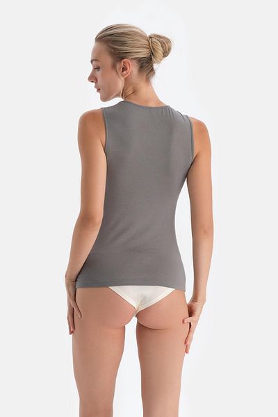 Dagi Dunkelgraue 5014Kc Modal-Kaschmir-Spitzenbluse mit V-Ausschnitt, ärmellos