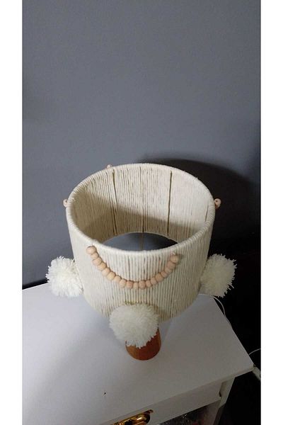 poplinhome Ecru Macrame Wooden - Children's and Baby's Room Lampshade with Bead Detail