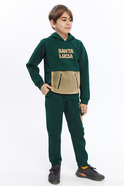 XO Kids Hooded Lace-Up Elastic Waist Embroidered Boy's Tracksuit Set 5-14 Years 5015
