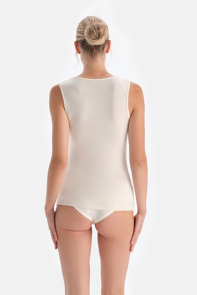 Dagi Ecru 5014Kc Modal Kaschmir Spitze Detaillierte V-Ausschnitt Ärmellose Bluse