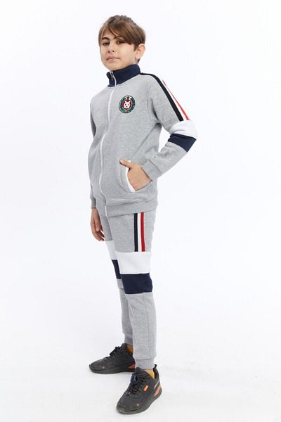 XO Kids Lace-Up Half Turtleneck Double Pocket Zippered Boys' Tracksuit Set 8-14 Years 6017