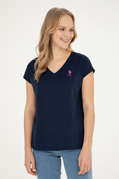 U.S. Polo Assn. Women's Navy Blue V-Neck Basic T-Shirt 50285849-Vr033