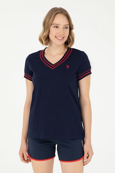 U.S. Polo Assn. Női sötétkék V-nyakú póló 50285848 -vr033