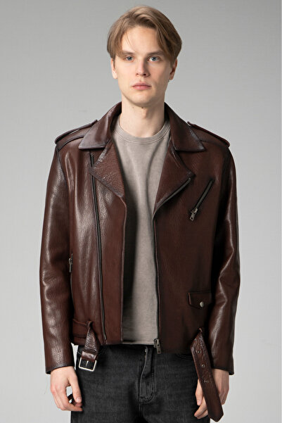 Dericlub Joker Jumbo Gerçek Deri Erkek Mont Fındık