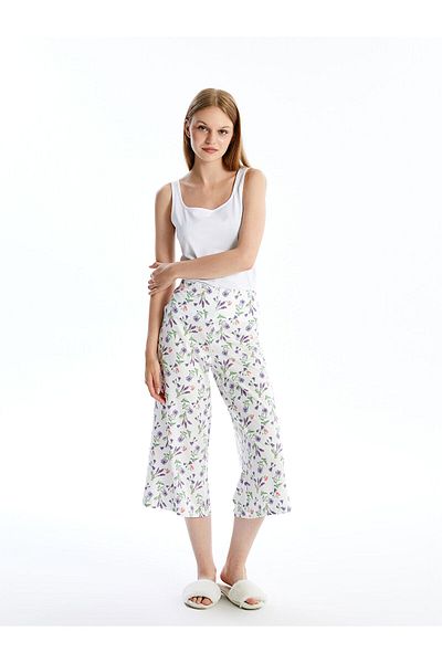 LC Waikiki Lw - Vzorované dámske capri pyžamové nohavičky s elastickým pásom