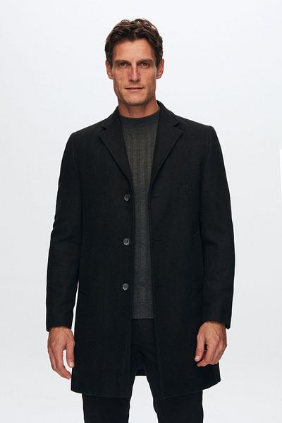 D'S Damat Regular Fit Schwarzer Mantel mit Mono-Kragen