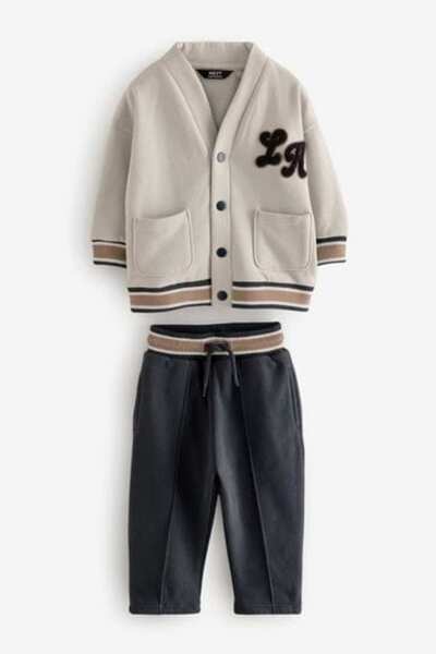 Next Baby Cotton Cream Cardigan Charcoal Grey Jogger Pants Bottom Top Set