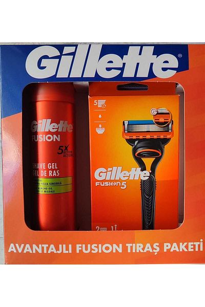 Gillette Fusion 5 Shaver + 2 Spare Razor Blades + 200 Ml Shaving Gel