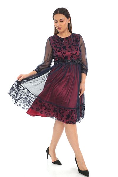 rapellin Rochie de mărime Plus de tul decorată cu perle și piatră Gather 1625-visiniu