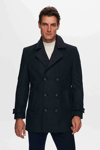 D'S Damat Marineblauer Mantel mit normaler Passform