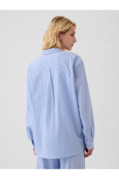 GAP Kadın Mavi Poplin Pijama Gömleği