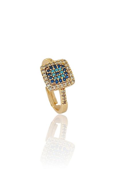 Çlk Accessories Premium Square Ring - Adjustable Evil Eye Beaded