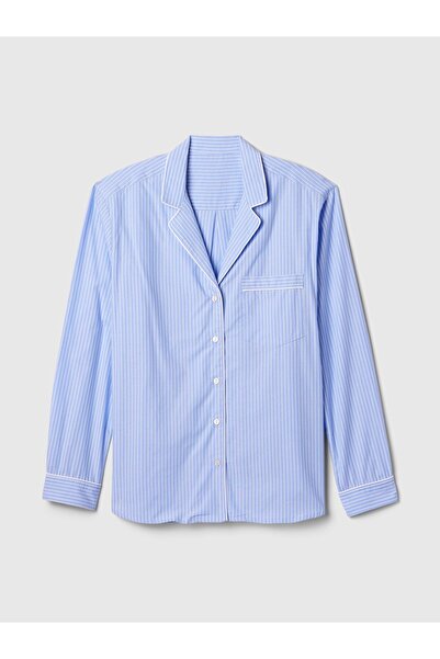 GAP Kadın Mavi Poplin Pijama Gömleği