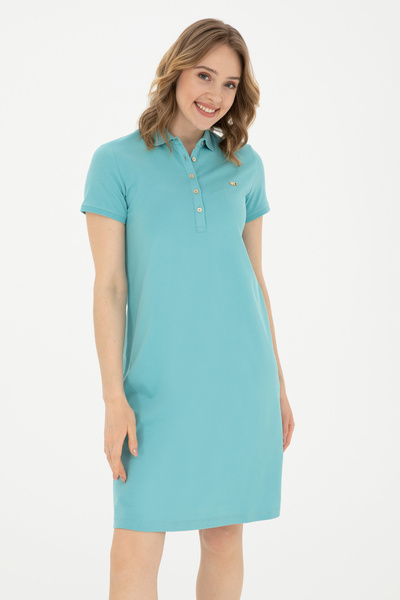 U.S. Polo Assn. فستان نسائي محبوك بياقة بولو بلون النعناع -50285859-VR090