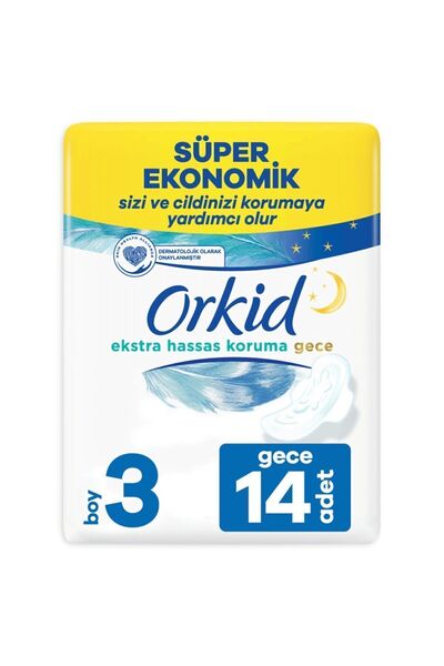 Orkid Extra Hassas Koruma Gece (boy 3)kanatlı Hijyenik Ped 14 Adet