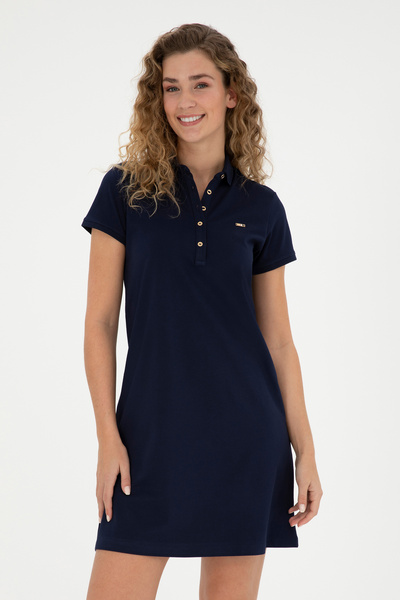 U.S. Polo Assn. Kadın Lacivert Polo Yaka Mini Boy Örme Elbise 50305853-VR033