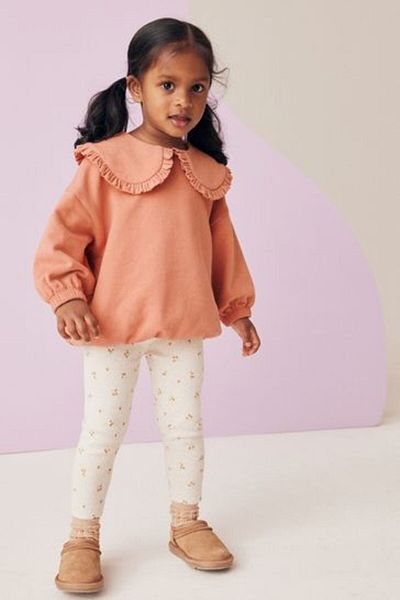 Next Baby Pleated Pomegranate Flower Patterned Baby Sweatshirt and Leggings Set