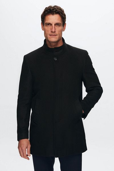 D'S Damat Regular Fit Schwarzer Kaschmirmantel mit Richterkragen
