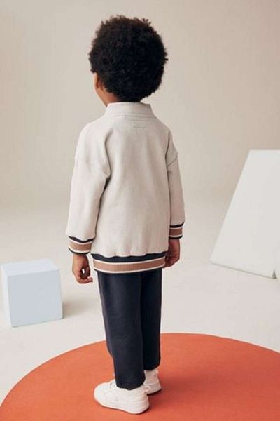 Next Baby Cotton Cream Cardigan Charcoal Grey Jogger Pants Bottom Top Set