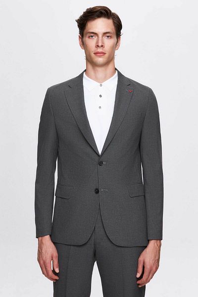 D'S Damat Szürke Slim Fit monogallér és dupla hasított bélésű öltöny