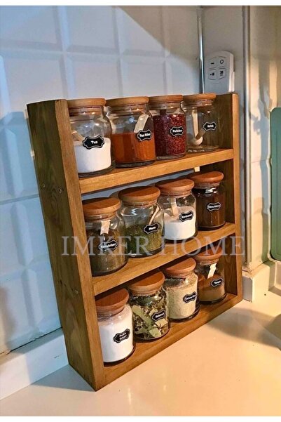IMKER HOME Ceviz Renk Ahşap Tezgahüstü  Baharatlık Rafı Standı Baharat Seti D...