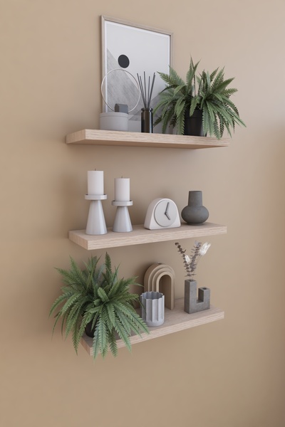 Dienni Dekoratif 3'lü Uçan Duvar Rafı, Gizli Bağlantılı Raf, Aksesuar Rafı Masif 35x12x2 Cm