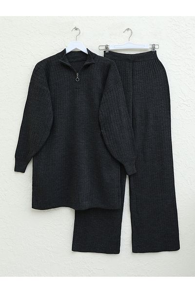 Modamorfo Strickwaren-Set mit halbem Ausschnitt und Reißverschluss – Anthrazit