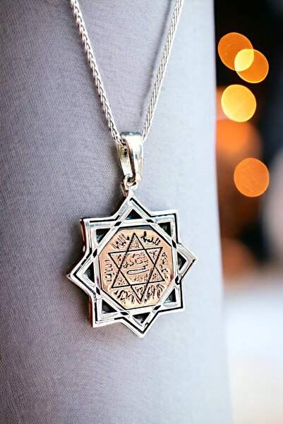 AK STORE SİLVER Gümüş Erkek kolye Selçuklu Yıldızı İçine Davut Yıldızı Mührü ...