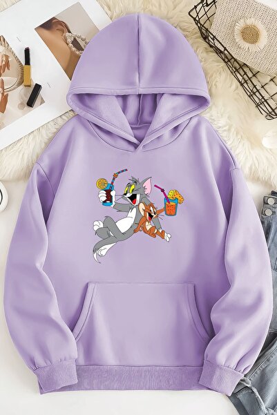 coolart Φούτερ Tom Jerry - Λιλά με στάμπα Oversize Rose Gold Hoodie