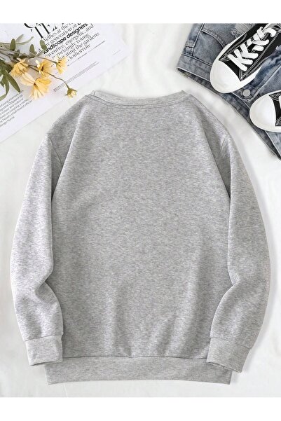 Mythologie Silly Goose Дебела зимна блуза - Сива с принт Oversized Shardone Cycling Neck