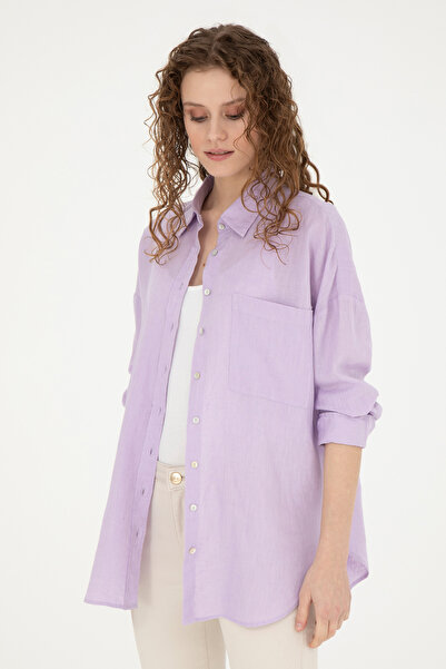 U.S. Polo Assn. قميص نسائي من الكتان الليلكي بأكمام طويلة 50285878-VR034