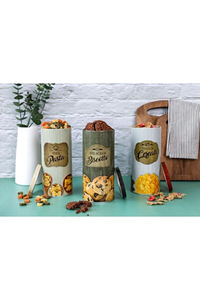 Sarkap 3'lü Büyük Boy Metal Erzak Saklama Kabı - İtalyan Model