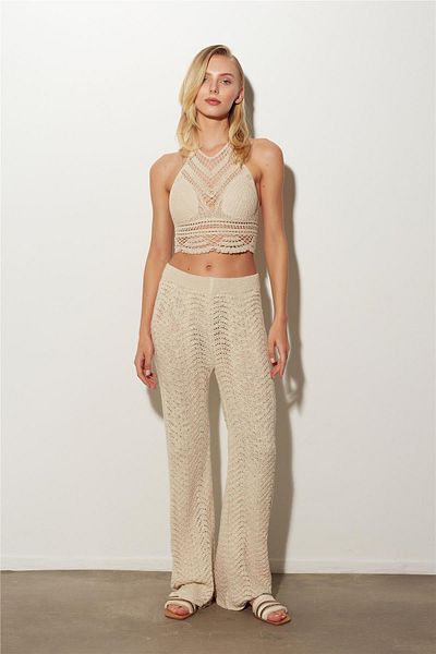 SHERIN Ecru High Waist Openwork Knitwear Trousers