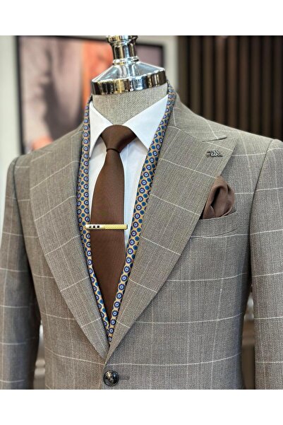 TerziAdemAltun Italian style plaid jacket pants suit orange T10719