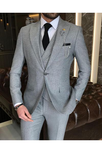 TerziAdemAltun Jachetă slim fit bărbați în stil italian, vestă, pantaloni, costum negru T9127