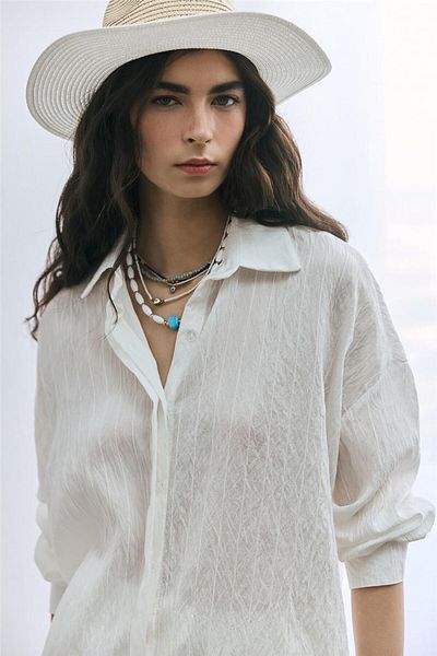 SHERIN Ecru Shirt - Wrinkled Look Design